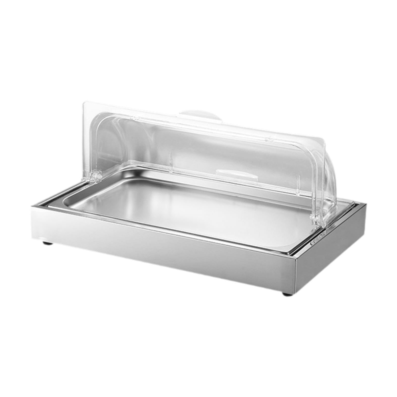 Bandeja de Servicio Frío con Tapa Abatible Placa de Exhibición para Fuente de Buffet Enfríadora Soporte de Presentación de Alimentos Acero, Plata