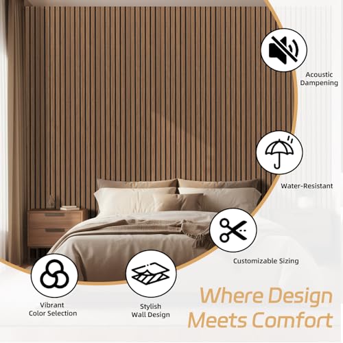 2 Pack Wood Panels for Wall, 106.3\" × 11\" Wood Slat Acoustic Panels for Wall, Soundproof Panels, 3D Fluted Panels for Interior Wall Decor (Walnut) - Thumbnail 6