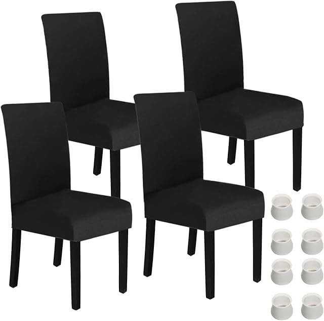 Masionlink Chair Cover Slipcover Elastic Chair Seat Protector Stretch Removable Washable Dining Chair Softness for 4pcs Black