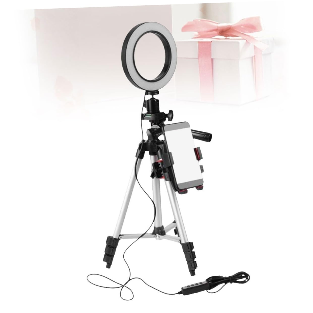 Luce ad Anello LED con Treppiede per Selfie Video Youtube Live Streaming e Trucco Supporto per Telefono Cellulare con Illuminazione Design in Lega di Alluminio Colore Casuale