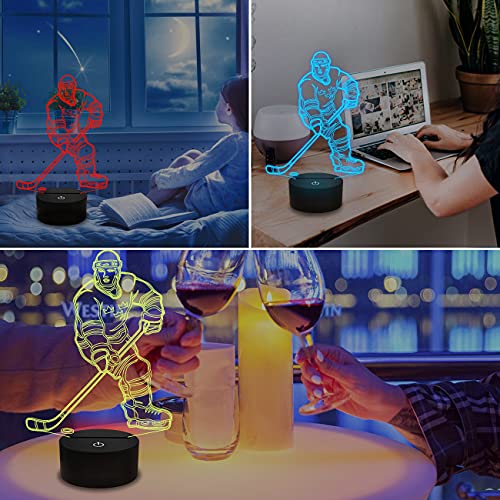 Image of FULLOSUN 3D Night Lights Ice Hockey Athlete 3D Illusion Bedside Lamp 16 Colors Changing with Remote Control Best Birthday Gifts for Men Women