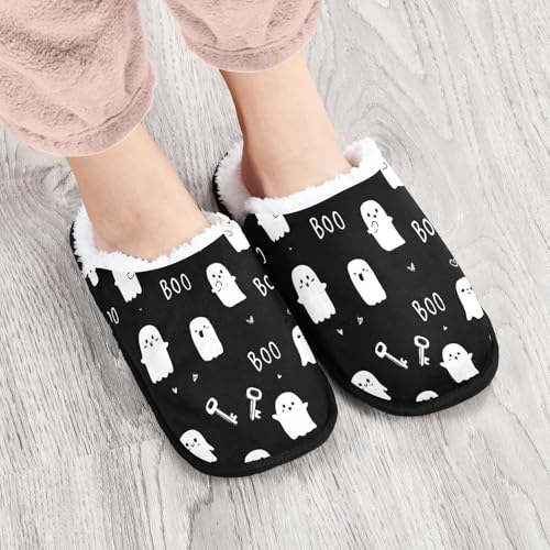 Ghosts Halloween Black Cartoon Slippers For Women Men Soft Memory Foam Non-Slip Hallowmas Winter Indoor House Shoes Travel Slipper4