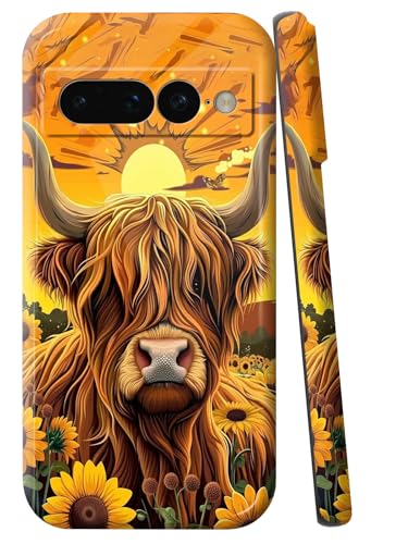 GYSYSQSH for Google Pixel 7 Pro Phone Case 6.7" Slim Hard PC Wireless Charging Shell Girls Women Men Lightweight Shockproof Drop Protective Anti-Scratch Cover for Pixel 7 Pro,Art Highland Cow