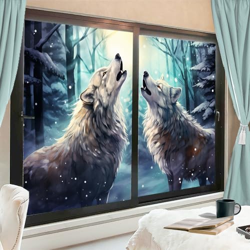 Película adhesiva de ventana privacidad lobos bosque 17.7x23.6 pulg x2 pcs miniatura 1