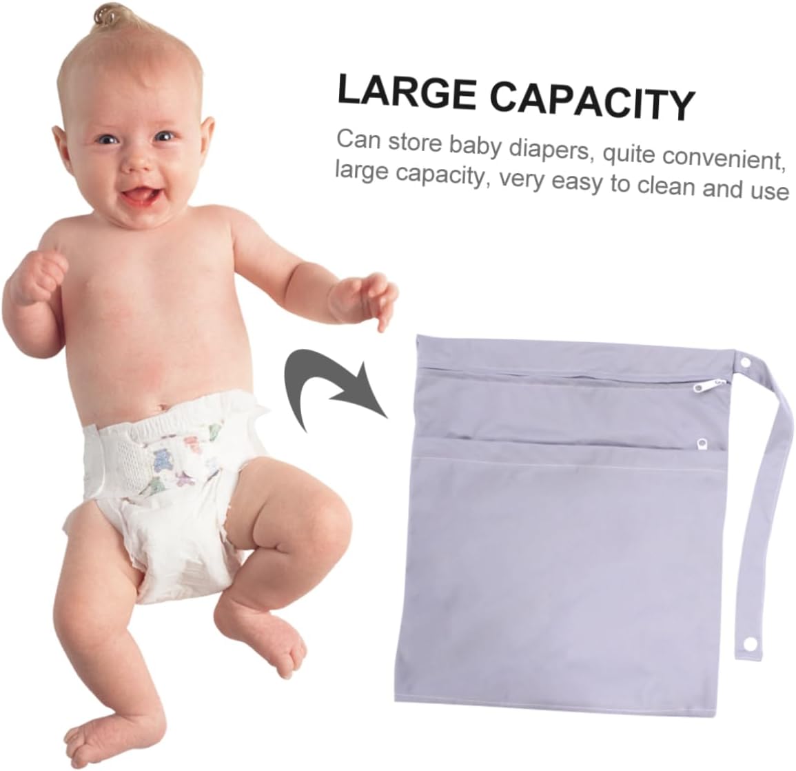 VANZACK Nappy Pouches Durable Diaper Storage Bag with Two Zippers for Travel for Cloth Diapers and Outdoor Activities Easy to Clean and Capacity
