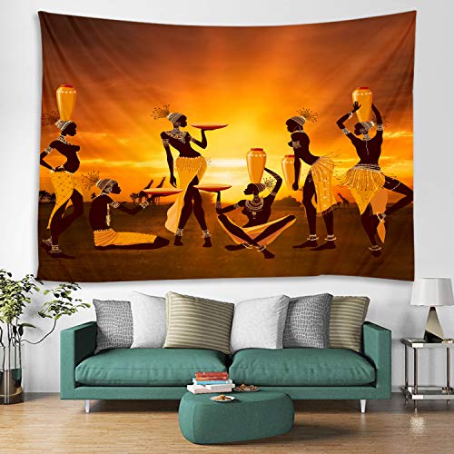 Wodejia African Tribal Woman Orange Print Fabric Tapestry Decorative Wall Art Tablecloth Bedspread Picnic Blanket Beach Throw Blanket For Bedroom Hall Dormitory Living Room Hanging 79 X 59 Inches #TOP2