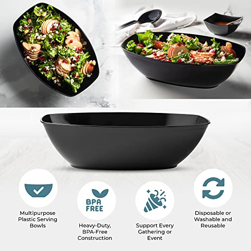 Posh Setting Disposable Oval Serving Bowls, Black Plastic Serving Bowls, 4 Pack, 72 Ounce Large Plastic Disposable Party Snack, Buffet, Chips, Or Salad Bowl, Heavy Duty #TOP2