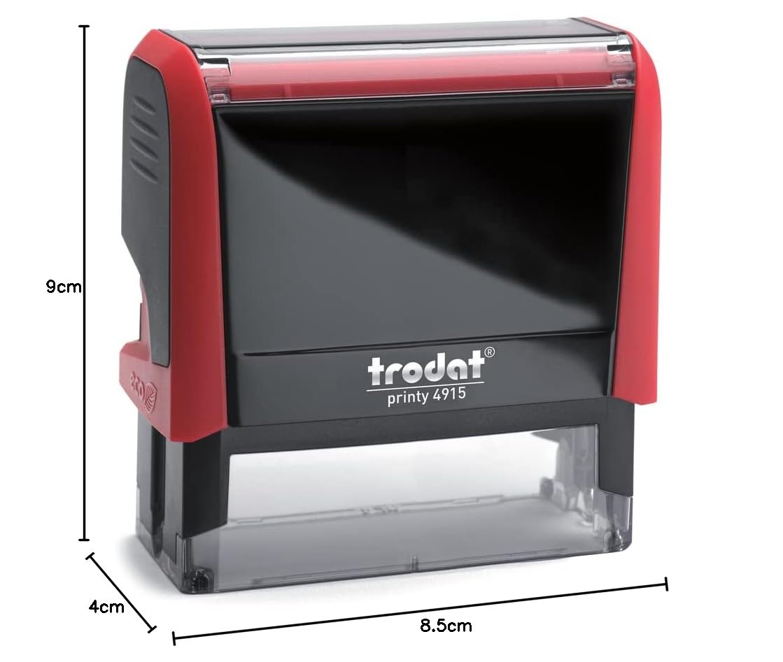 Trodat Printy 4915 Timbro Personalizzato Autoinchiostrante, max 6 Righe, Dimensione Impronta 70x25 mm, Colore Timbro Rosso, Cartuccia Inchiostro Rosso, Ideale per Uffici, Aziende, Medici, Insegnanti