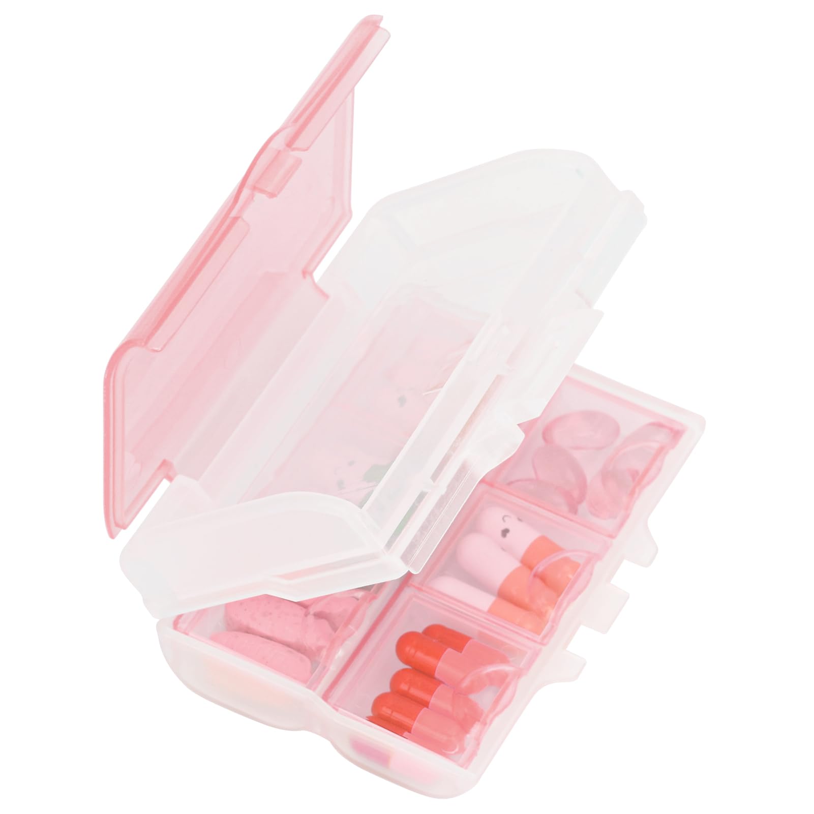 FYY Daily Pill Organizer, 2 Layer 7 Compartments Portable Pill Case Travel Pill Organizer, Pill Box for Purse Pocket Medication Organizer-Pink