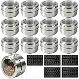Dtenlur 12 Stück Gewürzgläser mit Gewürzaufklebern Edelstahl Gewürzdosen Magnetische Gewürzgläser Praktisch Gewürzbehälter Transparent Top BBQ Gewürzdose Magnetische Vorratsdosen für Kühlschrank Grill