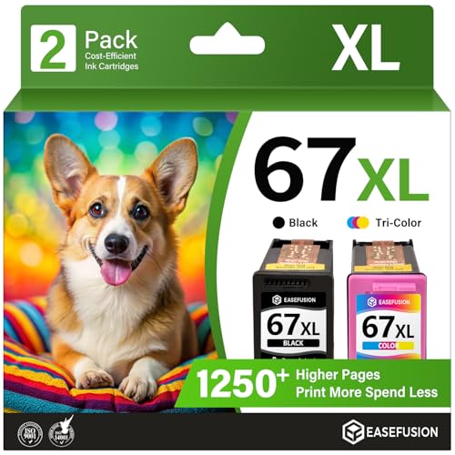 EaseFusion 67XL Ink Cartridges Black/Color Combo Pack Replacement for HP Ink 67 for 67XL HP Printer Ink Compatible with DeskJet 2855e 2755e 2700 4255e 4155e 4100 Envy 6000 6055e 6455e Printer
