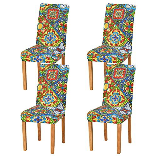 Mexican Talavera Dining Chair Covers Set Of 2 Washable Removable Chair Slipcover Stretch Dining Chair Seat Cover For Dining Room Ceremony Party Holiday Home Decor #TOP1
