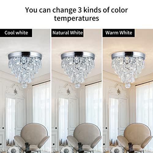 Dimmable Chandelier Small Flush Mount Chandelier 3-Light Led Crystal Ceiling Light Chandeliers Mini Ceiling Light Chrome Ceiling Chandelier Crystal Chandelier For Foyer Hallway Bedroom Kitchen Light #TOP4