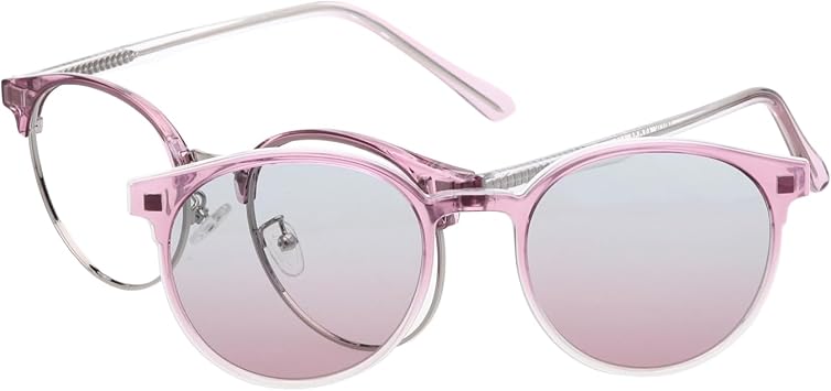 HELES Retro Round Full Rim Blue Light Blocking Reading Glasses Magnetic Clip On Polarized Sunglasses Reader Computer Glasses -Purple||+2.00 Strength