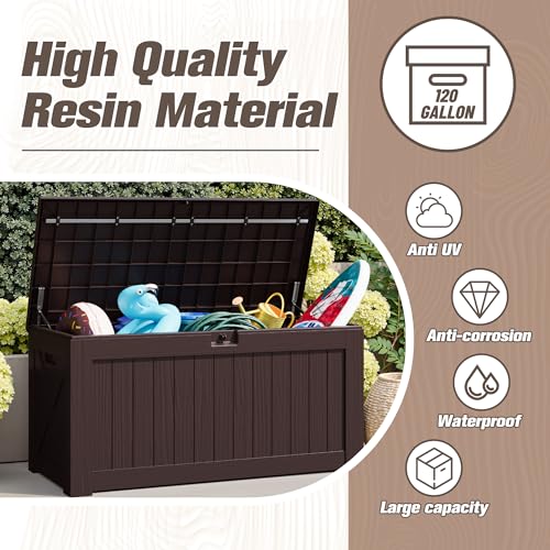 image for JUMMICO 120 Gallon Resin Deck Box, Large Outdoor Storage Box Waterproo
