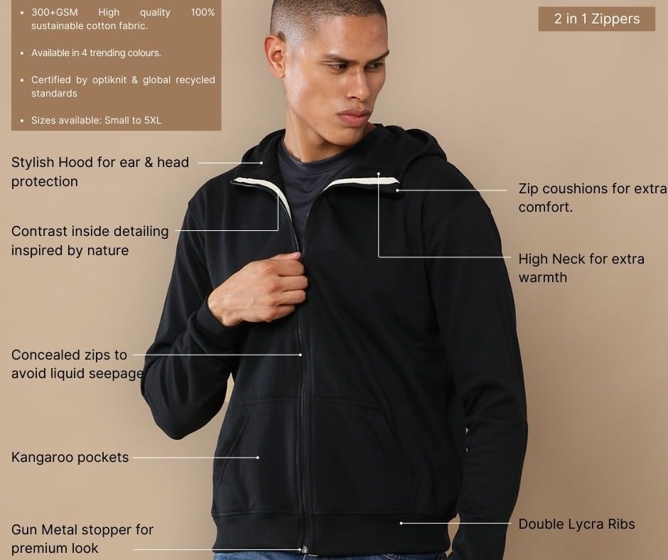 Image of REPUBLIC Cotton Fleece Regular Fit Hooded Sweatshirt Full Sleeves Solid Jumper Sweatshirt for Men
