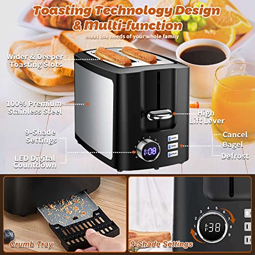 Toaster 2 Slice Wide Slot Toaster Best Rated Prime Displav Smart Toasters With Lcd Digital Countdown Timer And Bagel/Defrost/Cancel/Reheat Function #TOP5