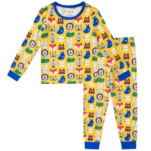 pureborn Kids Viscose from Bamboo Pajamas Set Yellow Animals 8Y