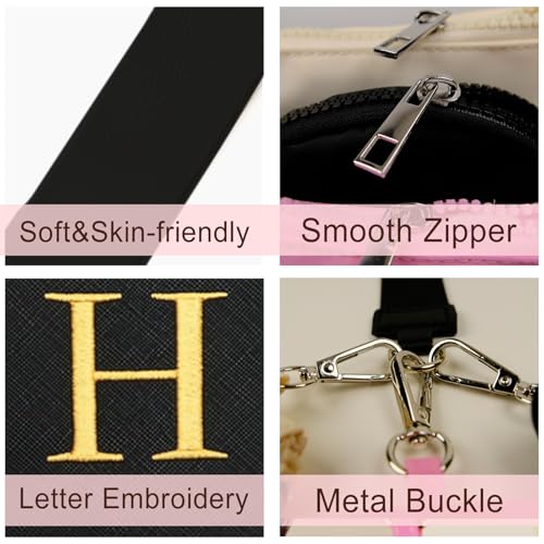 Mini Zip Around Keychain Wristlet Wallets for Women and Girls: Three Coin Purses with 2 Straps - Best Gifts for Birthdays, Christmas, Wedding Parties, Valentine's Day, New Year (H, Black&Pink&Cream) — view 5