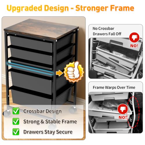 Image of SUNALLY Rolling Carts with 5 Drawers, Storage Drawer Carts for Craft, Black