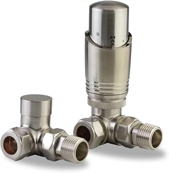 Brushed Nickel Thermostatic Radiator Valves Corner 15mm, TRV
