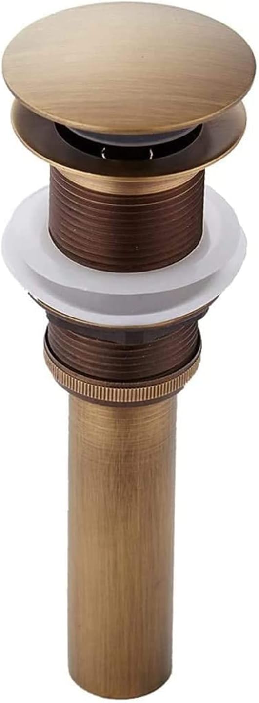 Solid Brass Pop Up Drain Stopper, Vintage Basin Sink Plug Without Overflow, Bathroom Bath Waste Faucet Vessel Vanity Antique Retro Style