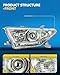 PHILTOP Headlights Assembly Compatible with 2011-2013 Toyota Highlander,Chrome Housing Clear Lens Amber Reflector,Halogen Headlamps (Driver + Passenger Side)