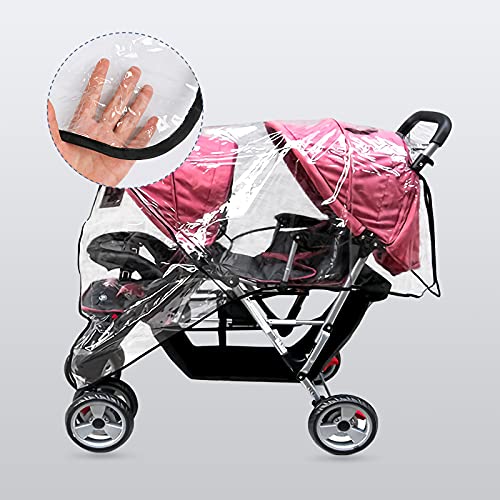 Universal Regenschutz für Zwillingskinderwagen Weicher Ungiftiger Regenverdeck Regenhaube Transparenter Windschutz Staubschutz Geschwisterwagen Regenhülle Wasserdichte Abdeckung für Buggy Sportwagen