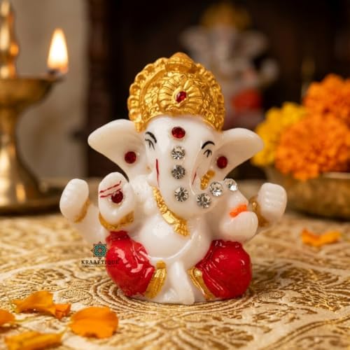 Image of Multicolor Ganesh Idol for Car Dashboard Glossy Finish Lord Ganesha Murti Small Decorative Statue for Home Temple Office Desk Spiritual Decor Gift