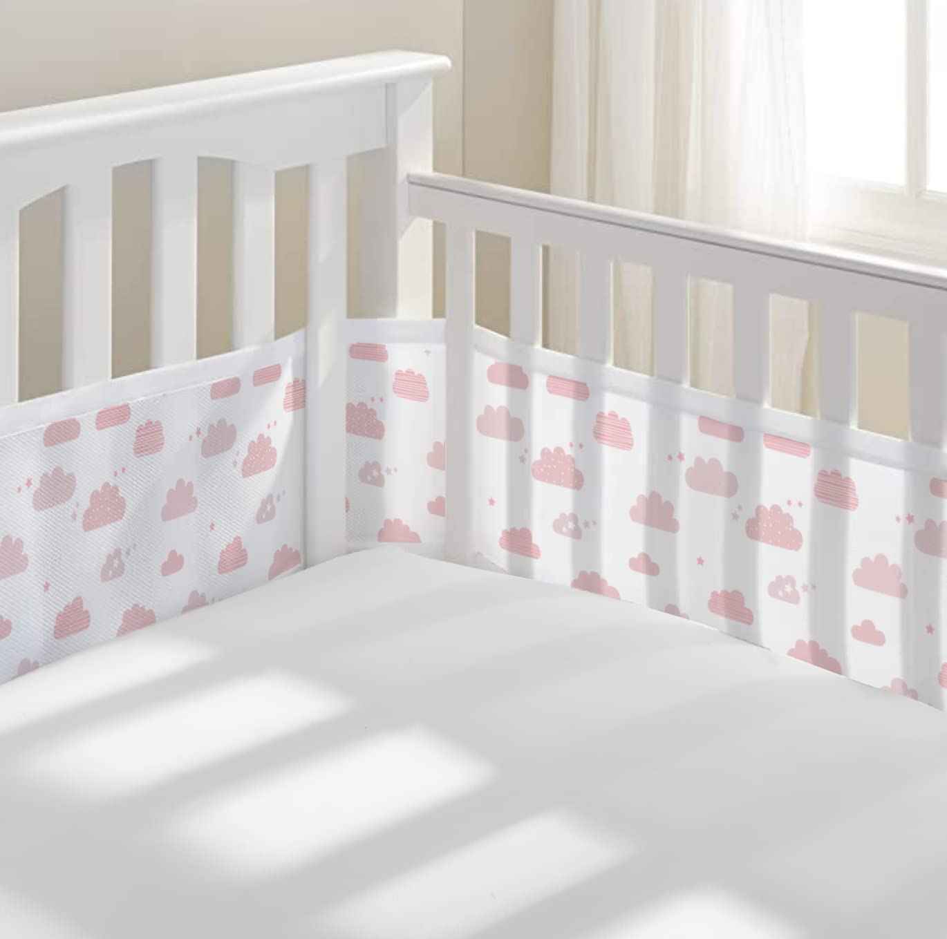AirflowBaby, Essentiële 2 mm ademende mesh-voering voor kinderbedjes met matras van 120 x 60 cm of 140 x 70 cm, grijs, 35 cm hoge stijlhoezen aan 2 zijden, niet-gewatteerde eenlaagse bedomranding
