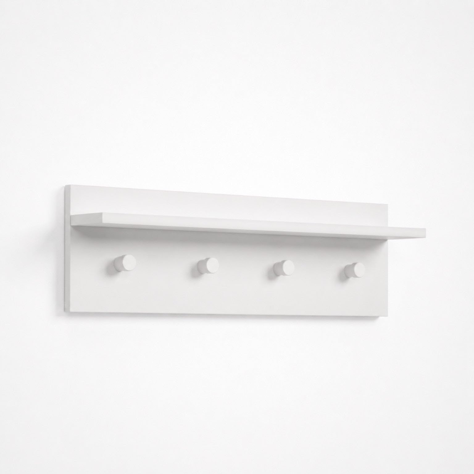 The White Stone Appendiabiti da Parete con 4 Ganci e Mensola | Attaccapanni Moderno Bianco Salvaspazio per Ingresso, Corridoio e Camera | Organizer da Muro 80x15x23 cm