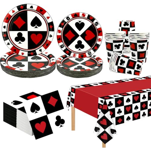 Décorations pour soirée sur le thème du casino, comprenant assiettes, serviettes, gobelets et nappes pour une soirée casino, pour 20 invités