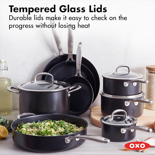 OXO Softworks 13 Piece Cookware Pots and Pans Set, 3-Layered German Engineered Nonstick Coating, Good Grips, Durable Scratch Resistant Fry Pans, Saucepans, Stockpot, Dishwasher & Oven Safe, Gray - Image 6