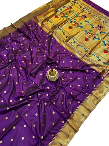 Pure Soft Silk Paithani Saree, Purple with Golden Zari, Muniya Border, Manchali Padar, Paisa Buttis, with Blou