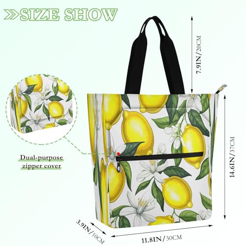 Bright Yellow Lemons Book Tote Bag,Large Capacity Handbag with Zipper Perfect for School,Travel,Shopping2