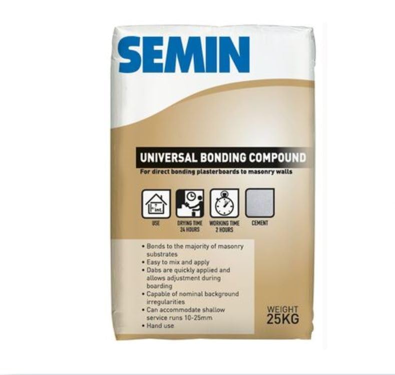 Semin Universal Bonding Compound, 25kg, Gypsum-Based Plasterboard Adhesive, White