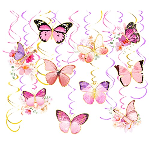Aobkiat Butterfly Baby Girl Birthday Decorations,30-Pieces Hanging Swirls Streamers Decorations With Real Glitter For Baby Shower,Wedding,Room Wall Decor,Spring Summer Garden Party #TOP6