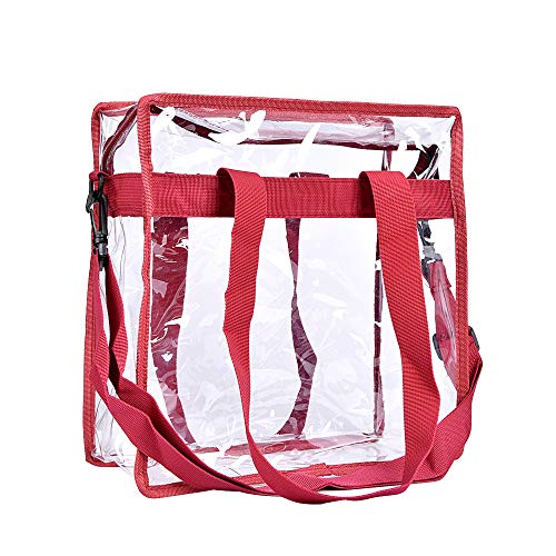 Luoistu Durchsichtige Tasche Reise Make-up Tasche mit Abnehmbarem Schultergurt, Großer Kapazität Transparent Kulturbeutel, Perfekt für Shopping/Strand/Reisen/Alltag(Rot)