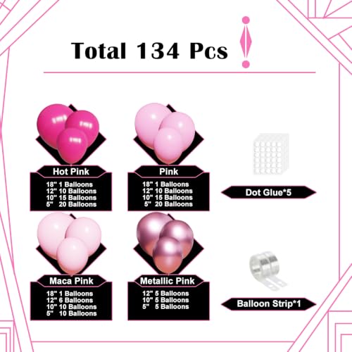 Image of Lukiituke Pink Balloon Arch Kit,134pcs Hot Pink Party Balloons, 4 Size Light Pink Balloons for Baby Shower, Birthday, Wedding Decorations