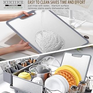 Tagliere in titanio double-face con bordo in silicone antiscivolo in puro titanio per cucina, tagliere double-face per uso alimentare, antiaderente, durevole e facile da pulire (medio)