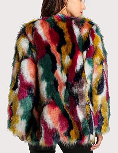 Gihuo Women’s Multicolor Faux Fur Coat Winter Warm Gradient Color Outwear Jacket(Multicolor-M) #TOP3