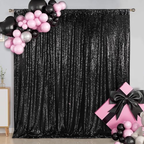 Eternal Beauty 213x213cm Black Shinny Sequin Photography Backdrop Party Prom Wedding Youtobe Banquet Photo Background (7x7 feet)