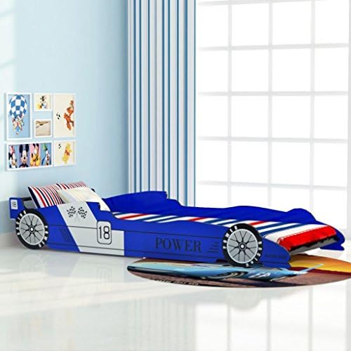 Childrens Racing Car Bed 90 x 200 cm Blue and MDF Frame + Wooden Slats