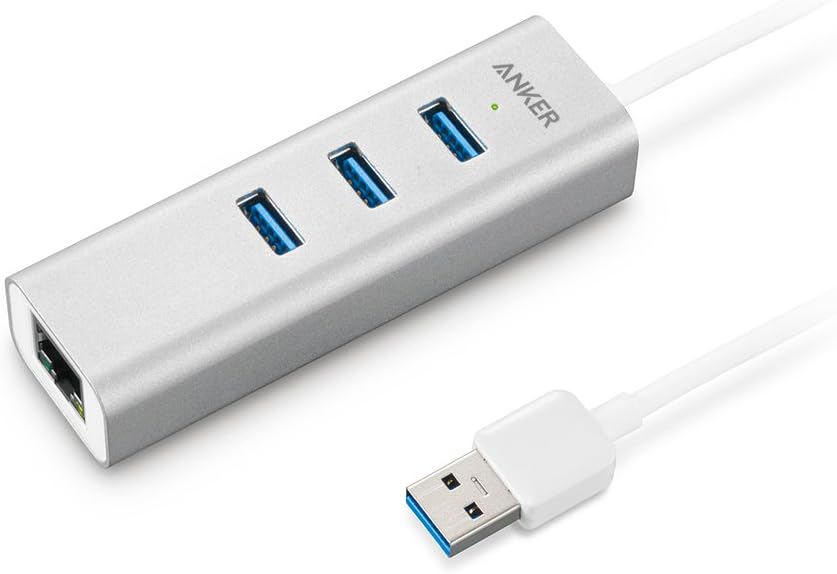 Anker Unibody Aluminum 3-Port USB 3.0 and Gigabit Ethernet Hub with 1.3ft / 40cm USB 3.0 Cable [Ethernet Port RTL8153 Chipset + USB Ports VL812 Chipset]