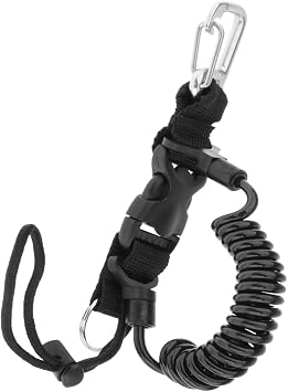 Scuba Diving Lanyard, Stainless Steel Diving Spring Coiled Lanyard Clip with Webbing Strap Quick Release Buckle, Great for Scuba Diving, Flashlights, Cameras