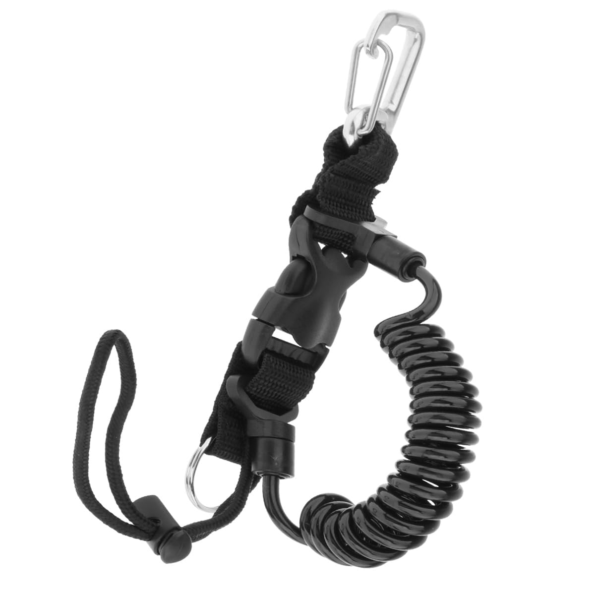 YUNNLEZT Scuba Diving Lanyard, Stainless Steel Diving Spring Coiled Lanyard Clip with Webbing Strap Quick Release Buckle, Great for Scuba Diving,