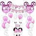 JOYMEMO Décorations d'anniversaire Souris de Dessin Animé pour Filles Rose avec Ballons de Souris de Dessin Animé, Bannière de Joyeux Anniversaire et Cake Topper
