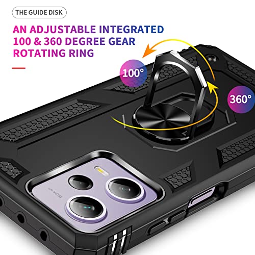 Image of Back Cover for Redmi Note 12 Pro Plus 5G | Rugged Armor Case with Ring Stand | 360 Protection | Shockproof | Camera & Screen Guard (PC, Black)