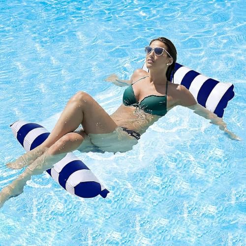 Image of Inflatable Pool Floats for Adults with Manual Air Pump - 4-in-1 Water Hammock, Floating Bed & Pool Chair | Portable Adult Floaties for Swimming Pool, Beach, Lake & Summer Party (2)
