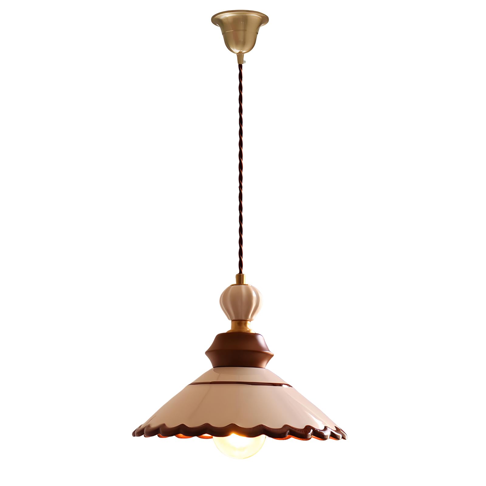 YNVIOZM Vintage Pendant Light Mid-Century Ceramic Pendant Lamp Solid Wood Finish Retro Hanging Ceiling Lighting Fixture for Kitchen Island Dining Room Bedroom Hallway